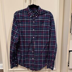 J. Crew Men's Navy and Red Plaid Shirt